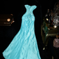 Vintage Mermaid Sweetheart Neck Beaded Blue Satin Long Prom Dress Evening Dress SH3160