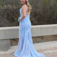 Elegant Light Blue Sequin Meramid Backless Prom Dress Evening Dress SH887
