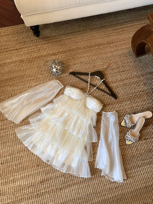 Shiny Rhinestone A Line Halter Layered Tulle Short Prom Dress Homecoming Dress SH7188