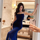 Royal Blue Stunning Sheath Spaghetti Strap Tulle Prom Dress Evening Dress SH4081