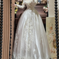 Elegant Retro Ball Gown Long Sleeve Lace Appliques Satin Wedding Dress Prom Dress SH5884