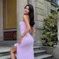 Lavender Chiffon Strapless Prom Dress With Side Slit SH941