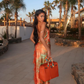 Orange Sheath Spaghetti Strap Feather Satin Prom Dress Vacation Dress with Slit SH4492