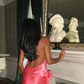 Sexy A Line Halter 3D Floral Open Back Satin Short Homecoming Dress Evening Dress SH1870