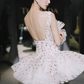 Polka Dot A Line Straps Pleated Chiffon Tulle Short Homecoming Dress Cocktail Dress SH3382