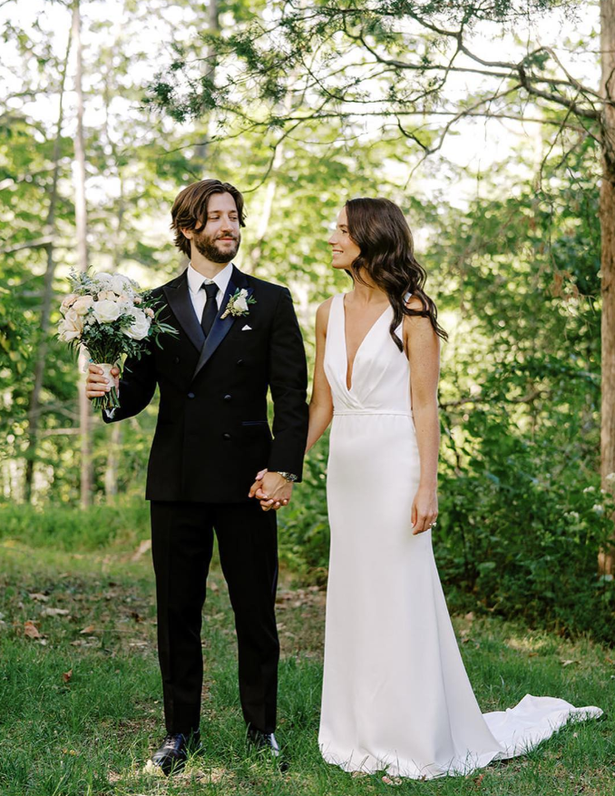 Simple Sheath V Neck White Satin Open Back Wedding Dresses SH4705