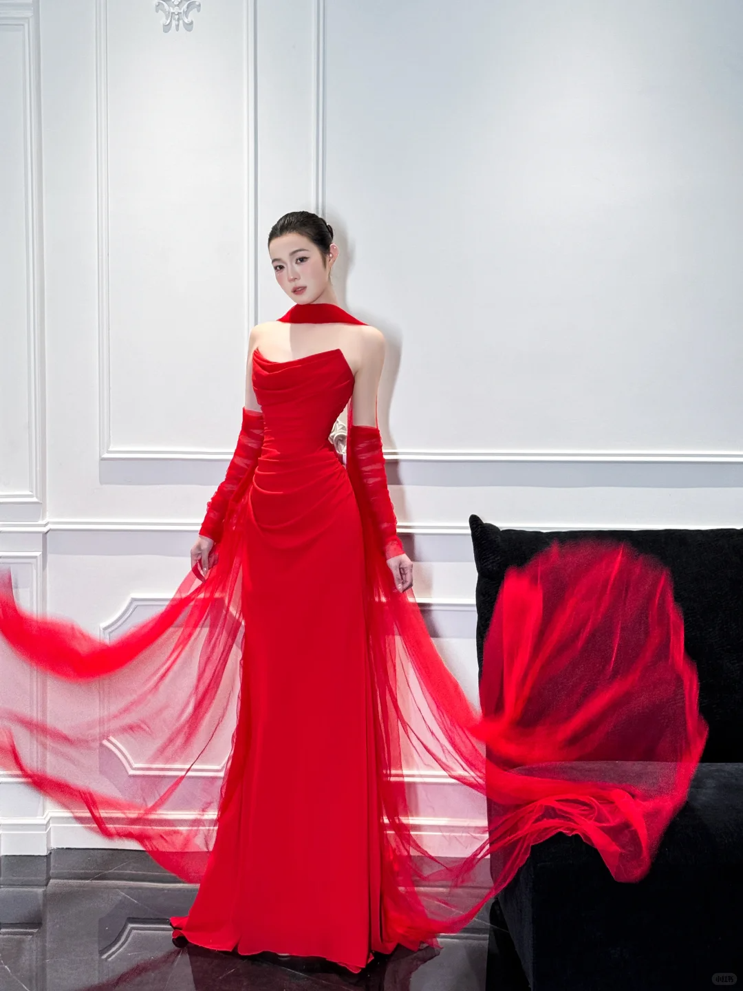 Charming Red Mermaid Strapless Pleated Satin Long Prom Dress Party Dress SH4688