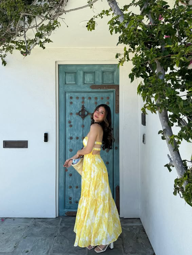 Summer Yellow A Line Strapless Chiffon Prom Dress Vacation Dress SH6257