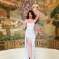 Elegant Sheath Strapless Simple White Satin Long Prom Dress Party Dress with Slit SH4681