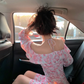 Pink Print Floral A Line Long Sleeve Chiffon Short Homecoming Dress Outfits SH5831