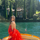 Charming Red A Line V Neck Organza Long Prom Dress Vacation Dress SH4809