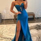Dark Blue Sweetheart Mermaid Long Satin Prom Dress With Split SH7618
