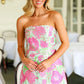 New Arrival A Line Strapless Fuchsia Flower Printed Short Homecoming Dress SH7894