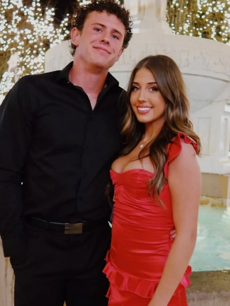 New Sheath Sweetheart Red Satin Short Homecoming Dress with Ruffles SH7478