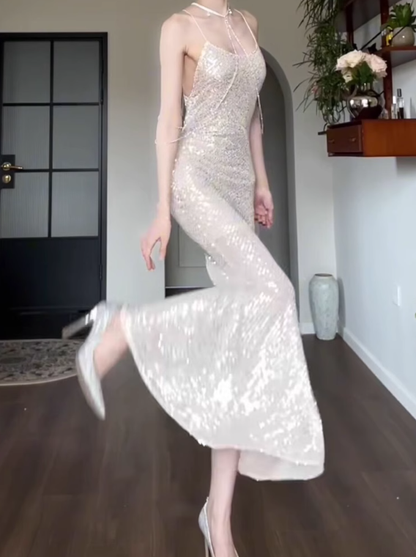 Shiny Mermaid Spaghetti Strap Sequin Prom Dress Evening Dress Party Dress SH4090