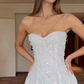 Dazzling A Line Strapless Pearl Sequin Beaded White Tulle Slit Wedding Dress SH6099