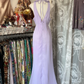 Lilac Vintage Mermaid V Neck Ruffle Chiffon Graduation Prom Dress SH5373