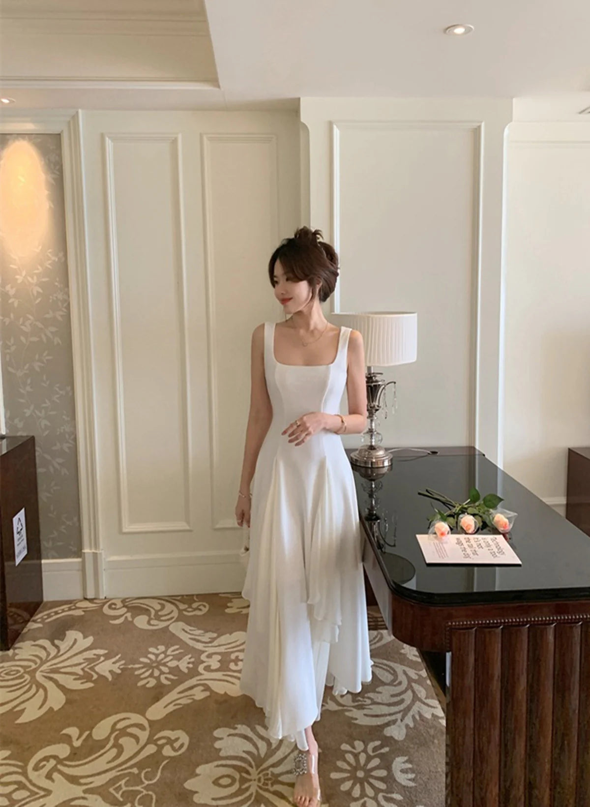 White Elegant Irregular Hem Long Prom Dress  SH761