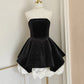 Cute A Line Strapless Velvet Black Holiday Dress Travel Vacation Dresses Short Birthday Dress SH2892