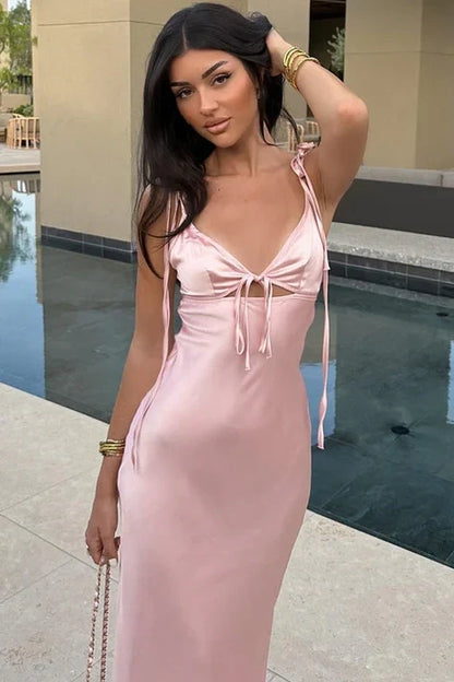 Chic Sheath Spaghetti Straps Pink Long Party Dress with Keyhole SH8313