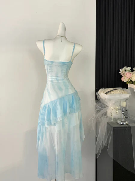 Ethereal Blue High-Low Ruffle Layered Short Prom Dress Outfits SH1756