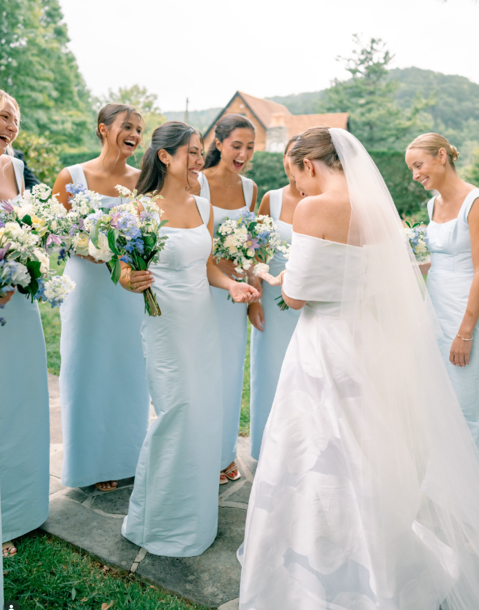 Gentle Baby Blue Sheath Strap Satin Long Bridesmaid Dress SH6305
