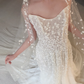 Luxurious A Line Strapless Beaded Floral White Tulle Long Train Wedding Dress SH7726