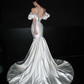 White Mermaid Off the Shoulder Satin Long Train Wedding Dress SH8911