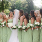 Sage Green Sheath Strapless Satin Long Bridesmaid Dress SH6301