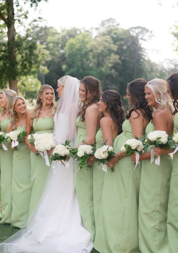 Sage Green Sheath Strapless Satin Long Bridesmaid Dress SH6301