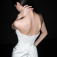 Pretty White Exquisite Beaded Sheath Strapless Satin Slit Long Wedding Dress SH6627