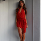 Sexy A Line Halter Red Chiffon Short Homecoming Dress Birthday Dress SH1995