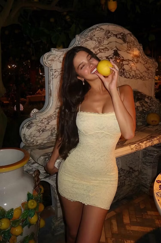 Yellow Sheath Spaghetti Straps Lace Short Prom Dress Homecoming Dress SH8536