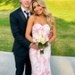 Pink Mermaid Strapless Print Floral Evening Dress Prom Dress Party Dress SH973
