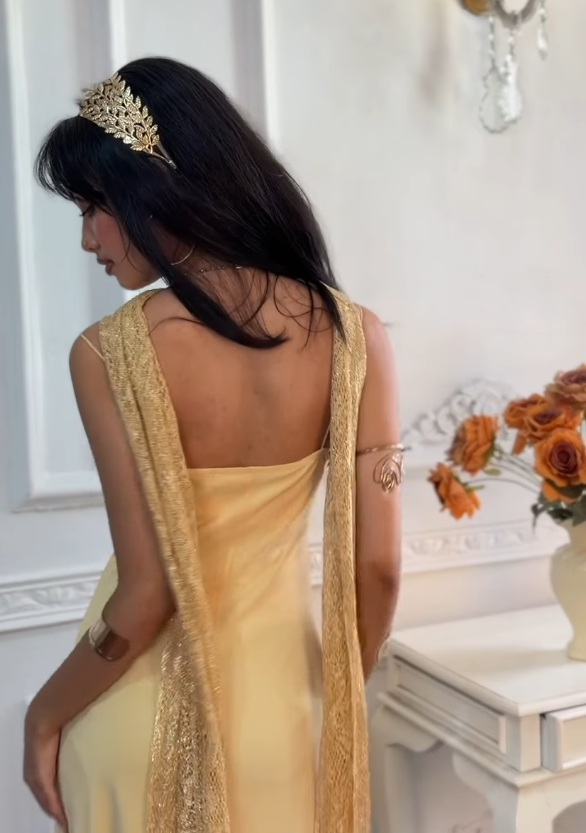 Yellow Vintage A Line Straps Exquisite Beaded Chiffon Prom Dress Graduation Prom Dress SH5489