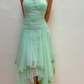 Vintage A Line Halter V Neck Ruffle Green Tulle Short Homecoming Dress Evening Dress SH369