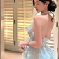Stunning A Line Halter Layered Baby Blue Tulle Short Prom Dress Homecoming Dress SH8812
