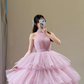Pink Ball Gown Halter Layered Tulle Long Prom Dress Evening Dress SH5104