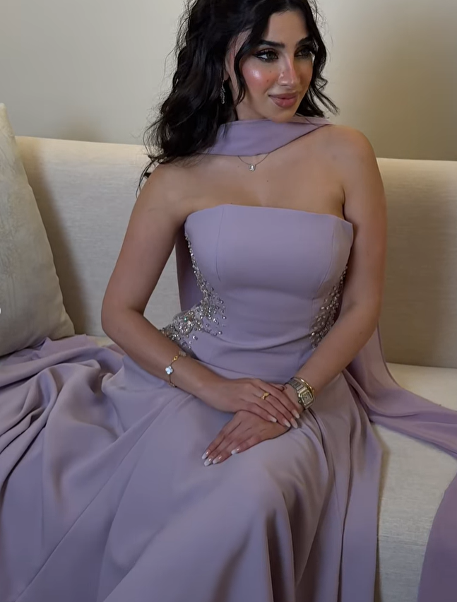Lilac A Line Strapless Beaded Satin Long Prom Dress Evening Dress SH3316
