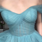 Blue A Line Off the Shoulder Tulle Prom Dress Wedding Guest Dress SH4744