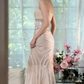 Light Apricot Mermaid Spaghetti Strap Beaded Chiffon Prom Dress Wedding Guest Dress SH4327