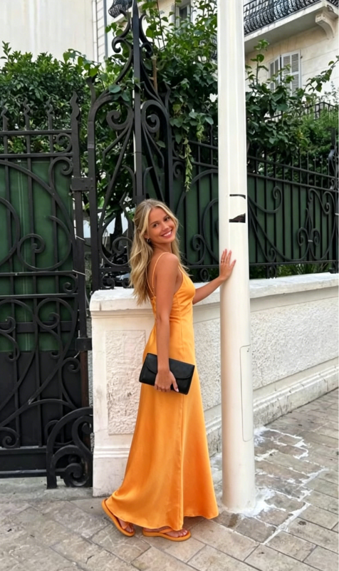 Orange Simple A Line Straps Satin Long Prom Dress Party Dress SH967