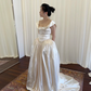 Gentle Vintage Ball Gown Straps Pleated Ivory Satin Wedding Dress SH5075