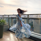 2025 New A Line Off the Shoulder Print Floral Chiffon Prom Dress Evening Dress SH2308