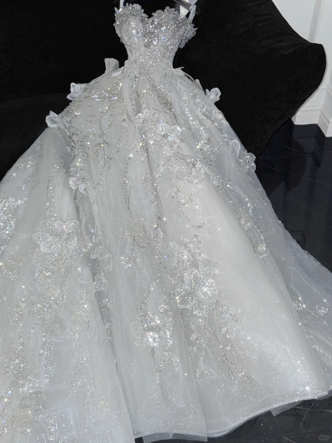 Gorgeous Ball Gown Strapless White Flower Silver Sequin Organza Prom Dress Party Dress SH3415