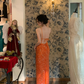 Vintage Orange Sheath Spaghetti Strap Beaded Chiffon Prom Dress 16th Birthday Dress SH4404