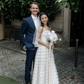 Vintage A Line Strapless White Stripe Satin Long Wedding Dress SH5877