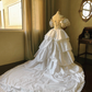 Dazzling Retro Ball Gown Puff Sleeve Lace Beaded Satin Wedding Dress Prom Dress SH5888