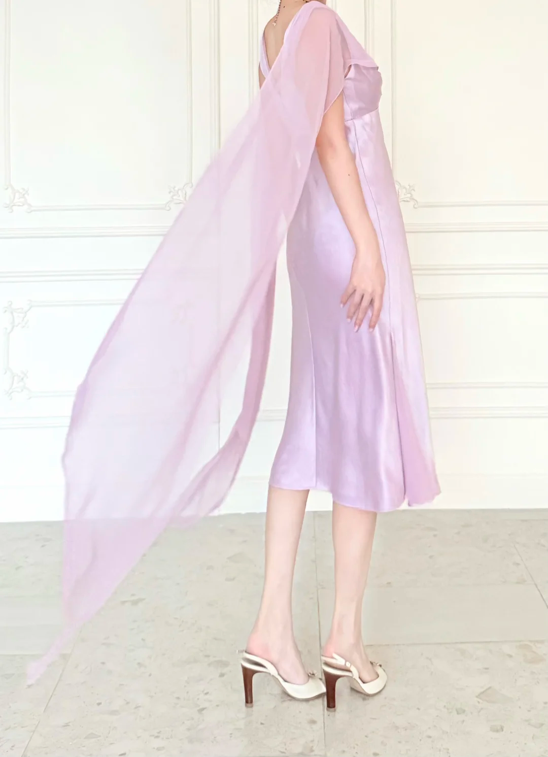 Gentle Light Purple A Line V Neck Chiffon Satin Prom Dress Evening Dress SH6759