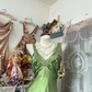 Green Vintage Mermaid V Neck Beaded Satin Long Gradation Prom Dress SH5364
